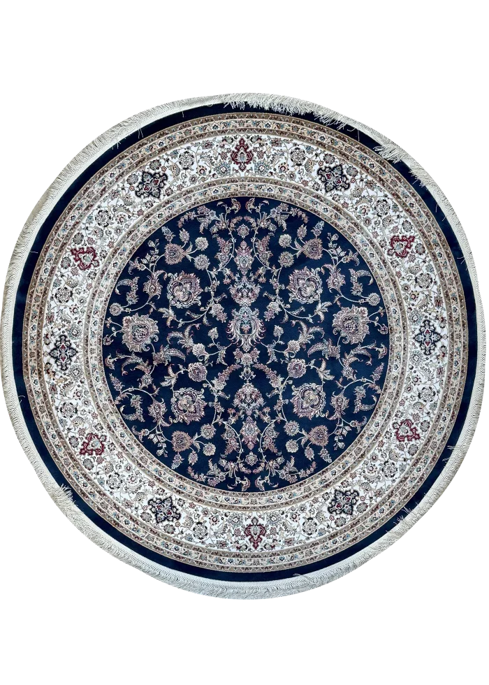 Navy Blue and Blue Round Persian Rug Afshan Pattern 5 x 5