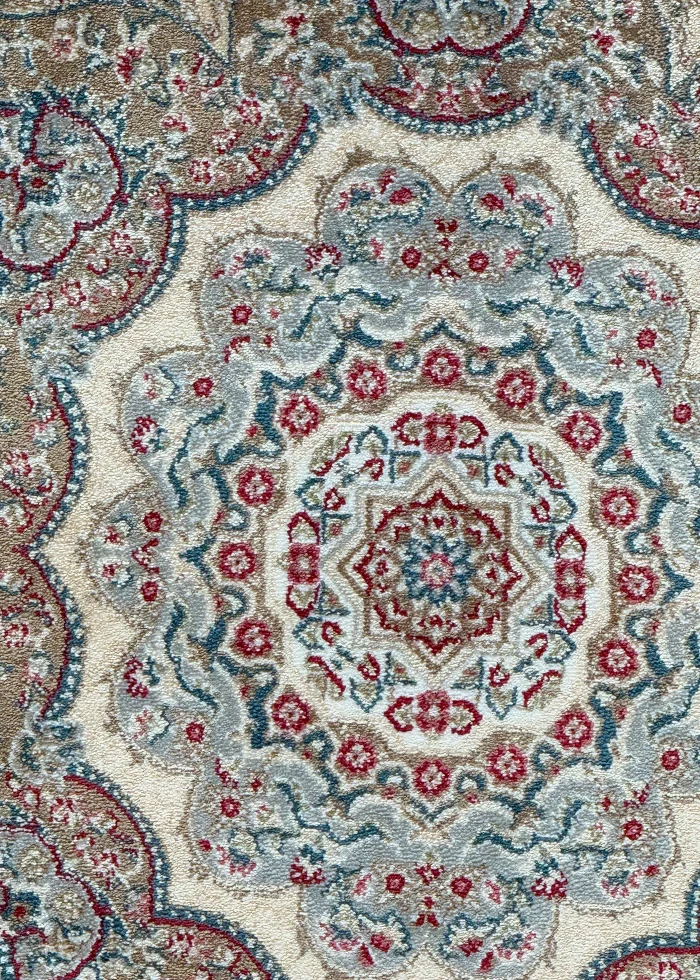 Beige and White Round Persian Rug Faraz Pattern 5 x 5 - Image 4