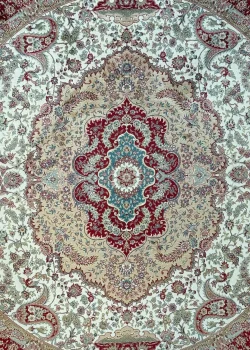 Beige and Red Round Persian Rug Faraz Pattern 5 x 5 - Image 2