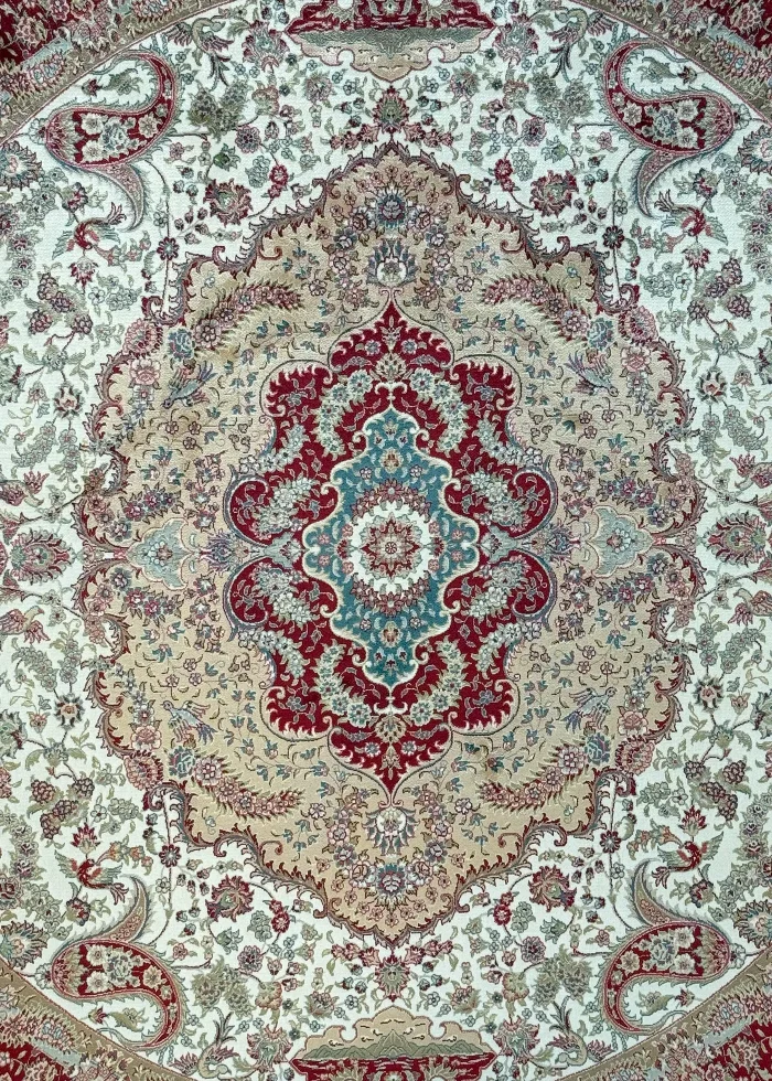 Beige and Red Round Persian Rug Faraz Pattern 5 x 5 - Image 2