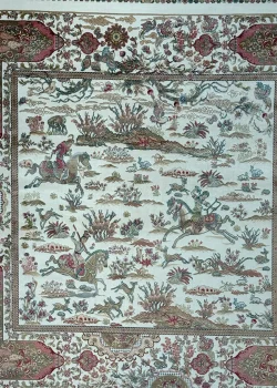 Beige and Brown Persian Rug Hunting Pattern 5 x 5 - Image 2