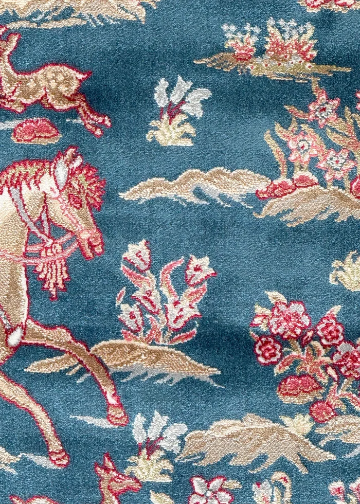 Blue and Beige Persian Rug Hunting Pattern 5 x 5 - Image 3