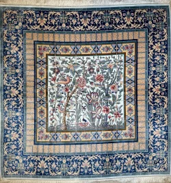 Blue and Beige Persian Rug Bird Garden Pattern 7 x 7