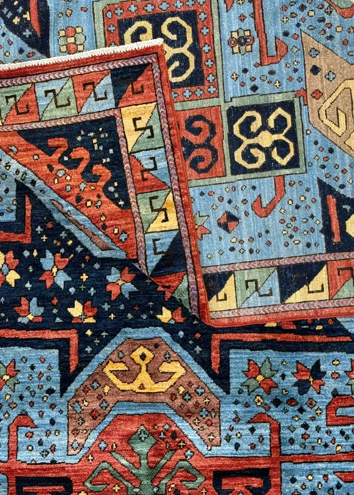 Blue and Orange Wool Persian Rug Qashqai Pattern 8 x 10 - Image 6
