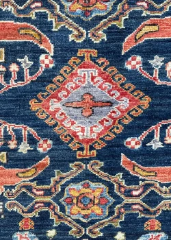 Navy Blue and Orange Wool Persian Rug Qashqai Pattern 4 x 6 - Image 6