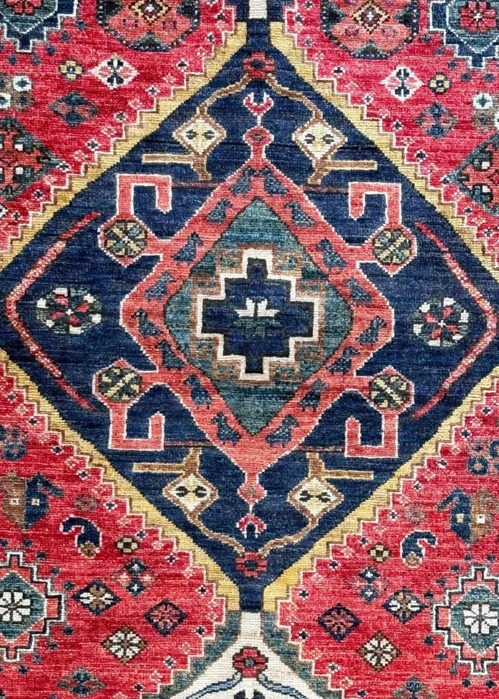 Red and Navy Blue Wool Persian Rug Qashqai Pattern 8 x 10 - Image 3