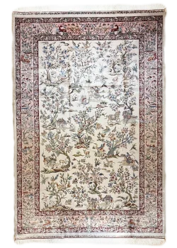 Beige and Pink Persian Rug Hunting Pattern 7 x 9