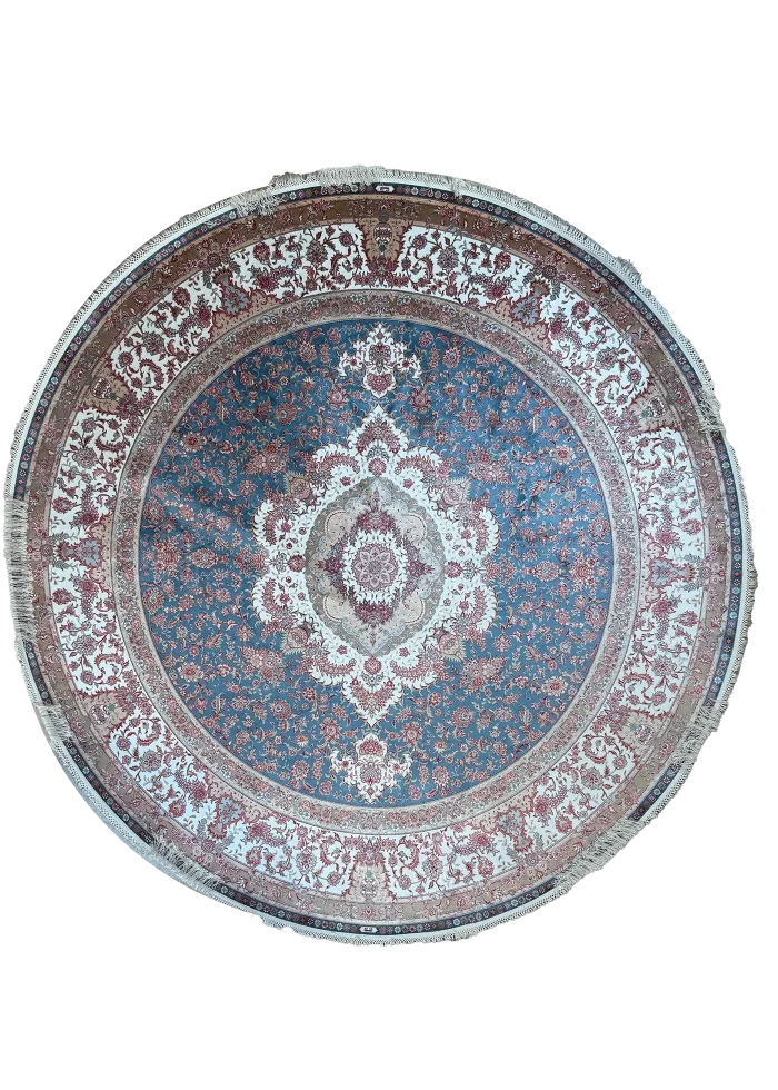 Blue and White Round Persian Rug Heaven Pattern 5 x 5