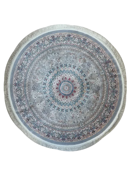 Gray and Blue Round Persian Rug Vanda Pattern 5 x 5