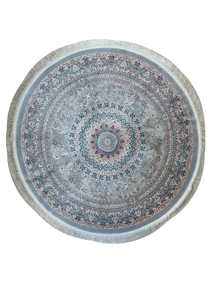 Gray and Blue Round Persian Rug Vanda Pattern 5 x 5