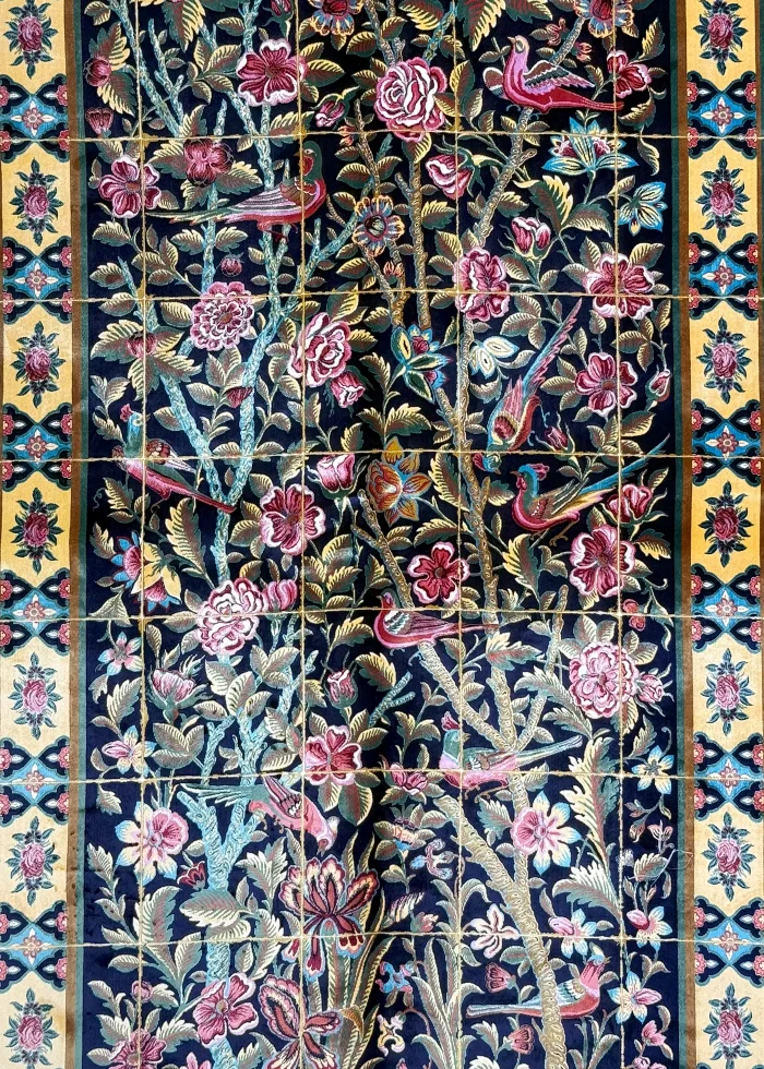 Black and Blue Persian Rug Bird Garden Pattern 5 x 8 - Image 2