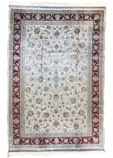 Beige and Red Persian Rug Shah Abbasi Pattern 7 x 9