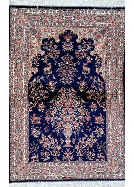 Blue and Beige Persian Rug Mehrab Pattern 3 x 5