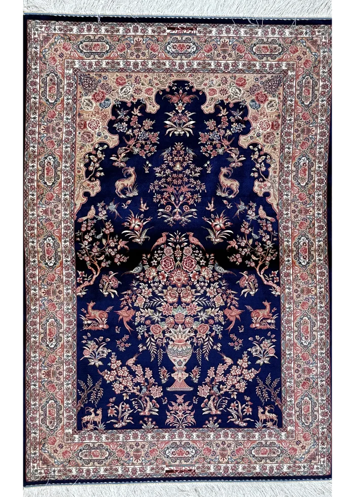 Blue and Beige Persian Rug Mehrab Pattern 3 x 5