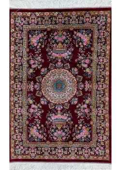 Red and Pink Persian Rug Rose Pattern 3 x 4