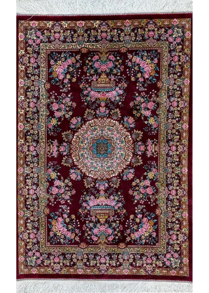 Red and Pink Persian Rug Rose Pattern 3 x 4