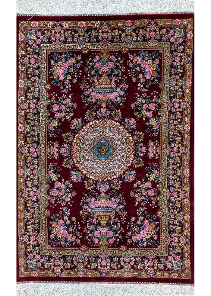 Red and Pink Persian Rug Rose Pattern 3 x 4