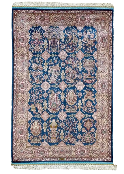 Blue and Beige Persian Rug Afshan Pattern 3 x 4