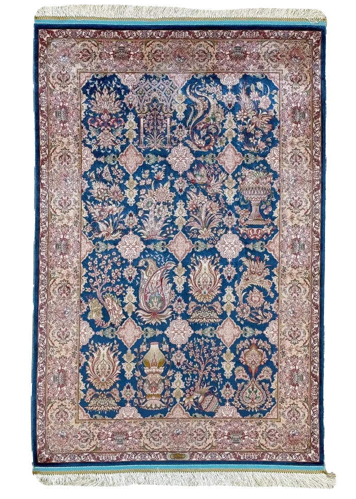 Blue and Beige Persian Rug Afshan Pattern 3 x 4