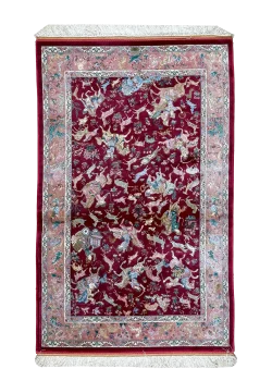 Pink and Red Persian Rug Hunting Pattern 3 x 5