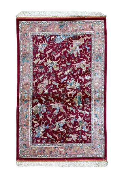 Pink and Red Persian Rug Hunting Pattern 3 x 5