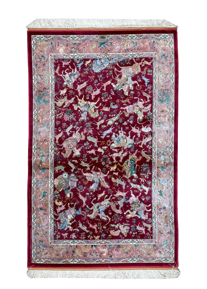 Pink and Red Persian Rug Hunting Pattern 3 x 5