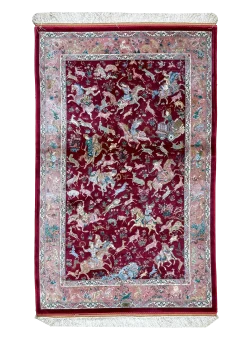 Pink and Red Persian Rug Hunting Pattern 3 x 5