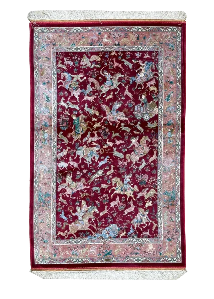 Pink and Red Persian Rug Hunting Pattern 3 x 5