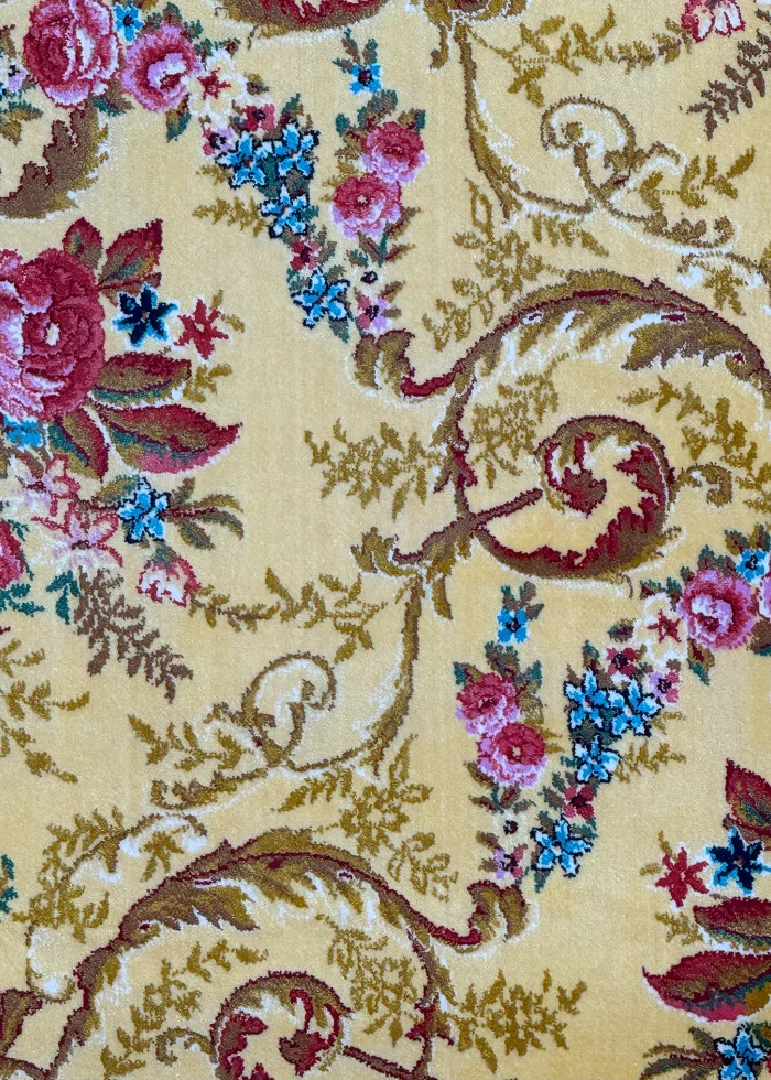 Yellow and Blue Persian Rug Rose Pattern 5 x 8 - Image 4