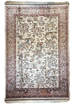 Beige and Pink Persian Rug Hunting Pattern 7 x 9