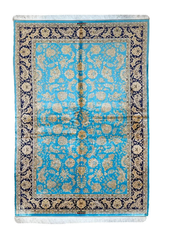 Blue and Gold Persian Rug Afshan Pattern 4 x 6