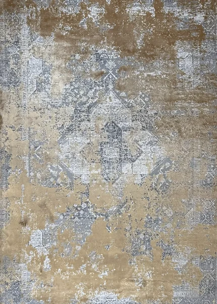 Gray and Gold Persian Rug Dawn Pattern 7 x 9