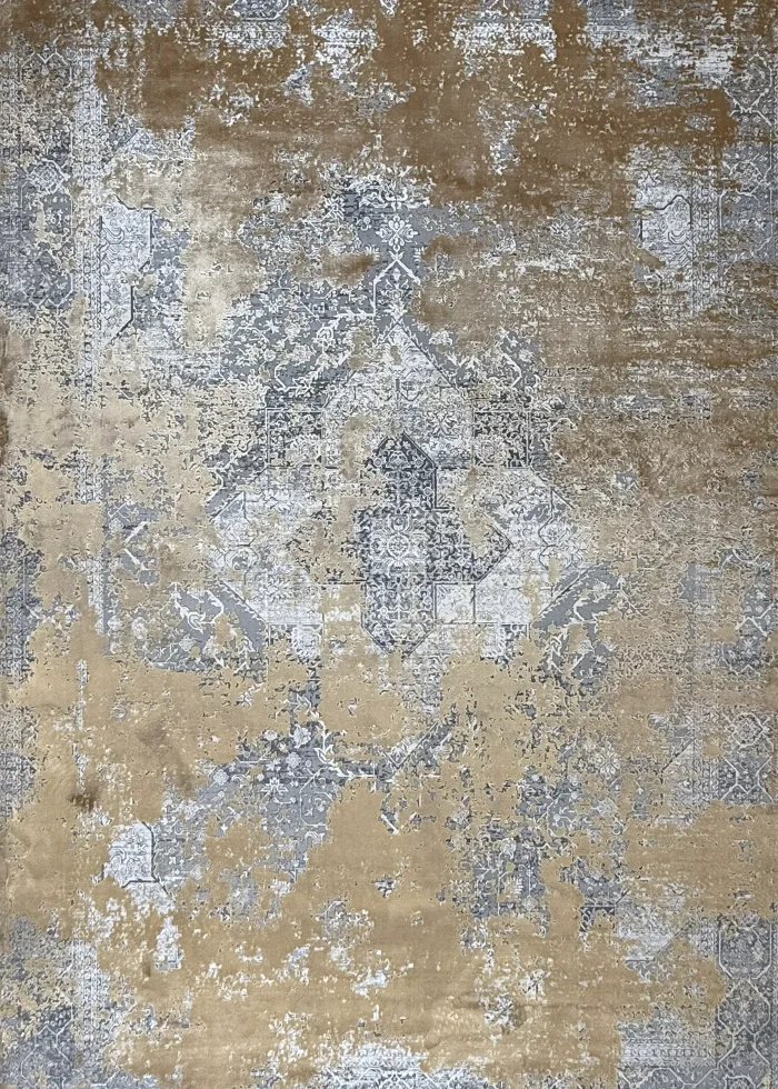 Gray and Gold Persian Rug Dawn Pattern 7 x 9