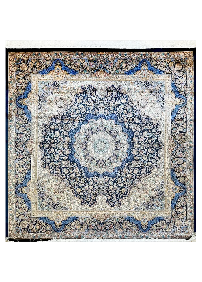 Blue and Beige Persian Rug Toranj Pattern 7 x 7