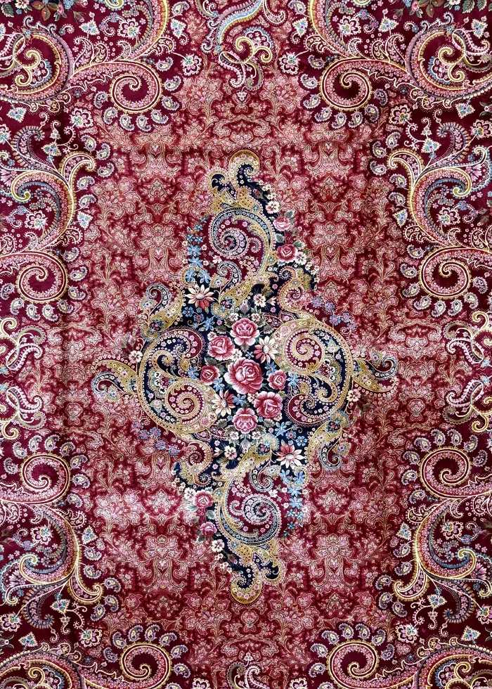 Red and Pink Persian Rug Paisley Pattern 7 x 9 - Image 2