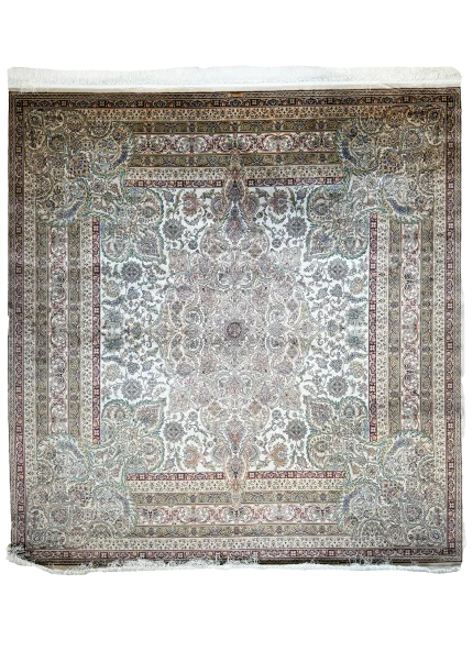 Beige and White Persian Rug Mahoor Pattern 7 x 7