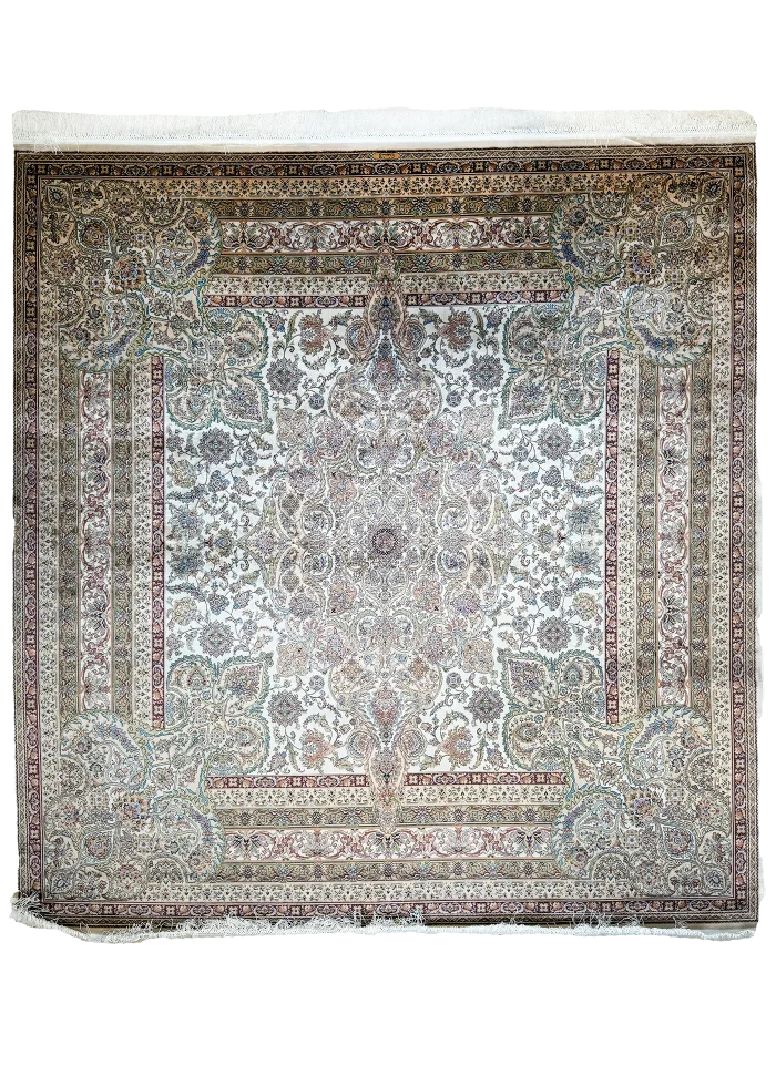 Beige and White Persian Rug Mahoor Pattern 7 x 7