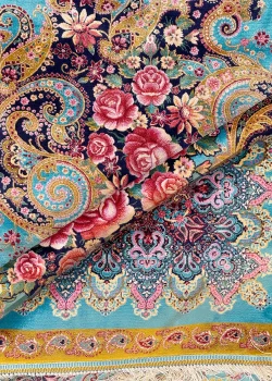 Blue and Pink Persian Rug Paisley Pattern 7 x 9 - Image 7
