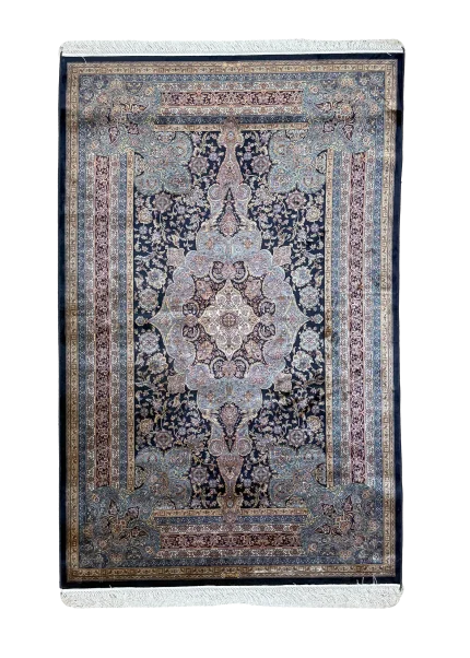 Blue and Beige Persian Rug Mahoor Pattern 4 x 6