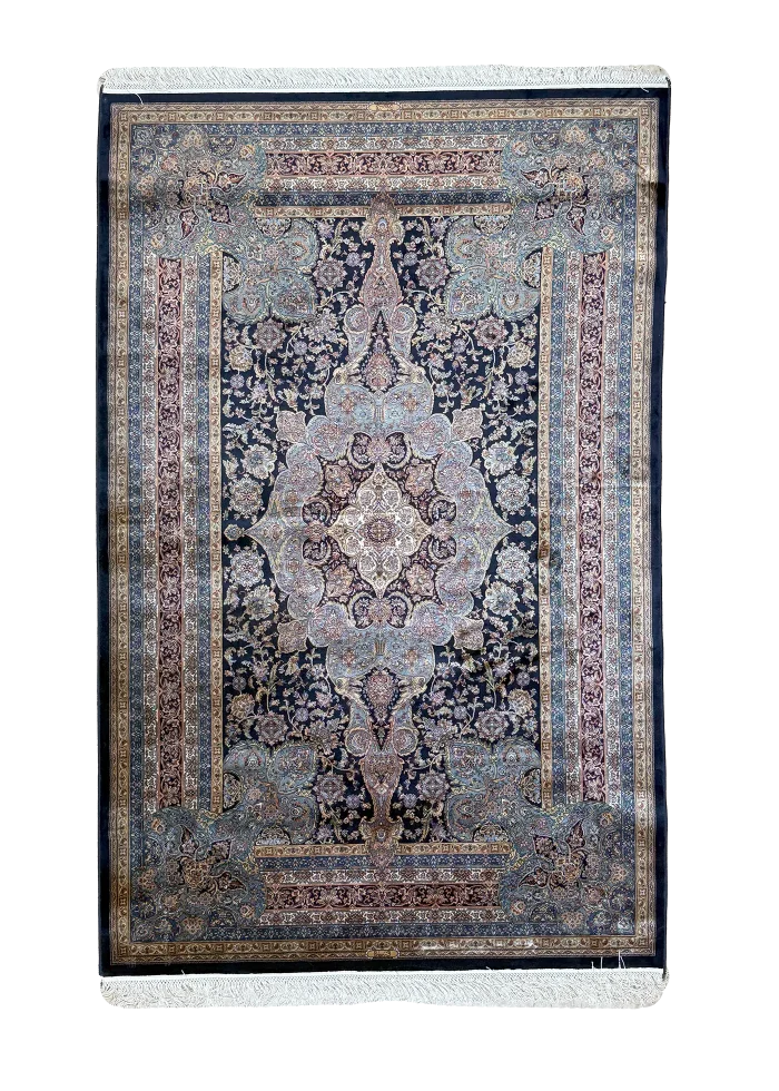 Blue and Beige Persian Rug Mahoor Pattern 4 x 6