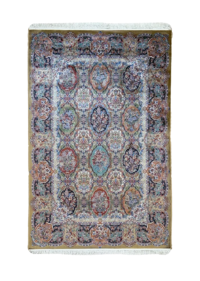 Green and Gold Persian Rug Tile Pattern 4 x 6