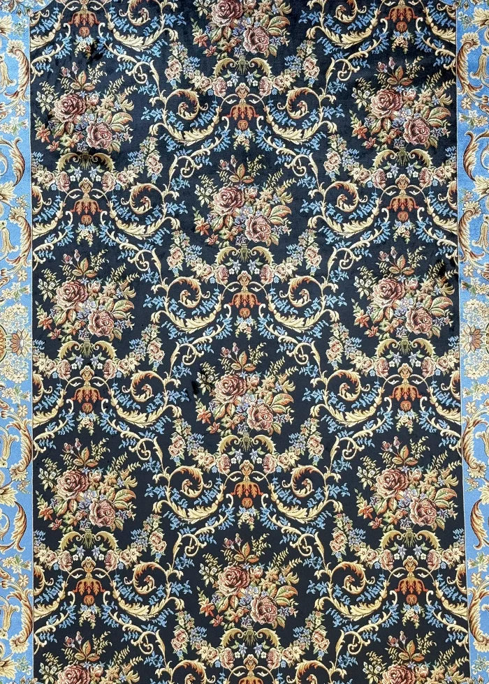 Navy Blue and Blue Persian Rug Rose Pattern 8 x 10 - Image 2