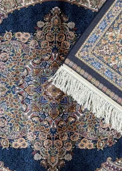 Navy Blue and Beige Persian Rug Flame Pattern 4 x 6 - Image 3
