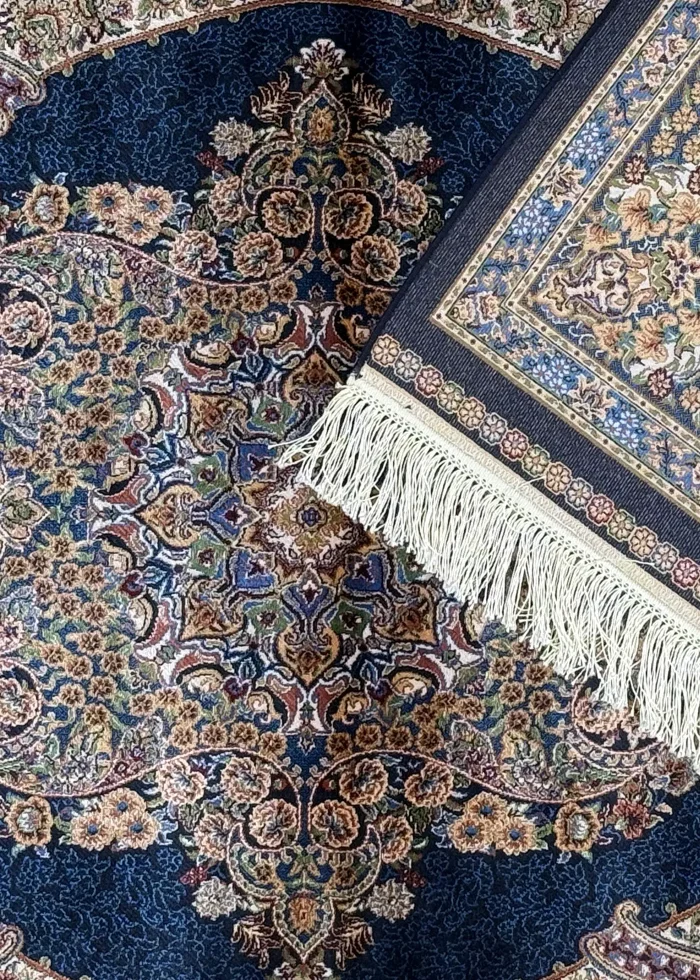 Navy Blue and Beige Persian Rug Flame Pattern 4 x 6 - Image 3