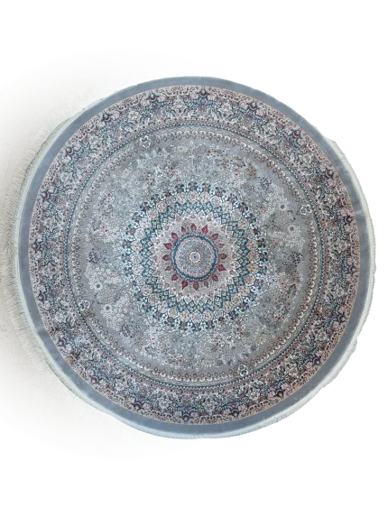 Gray and Blue Round Persian Rug Vanda Pattern 5 x 5