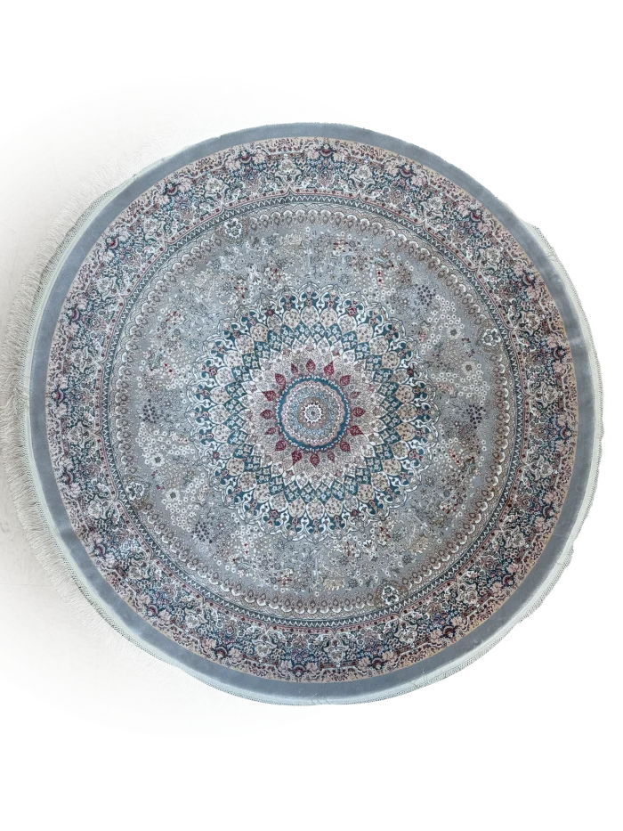 Gray and Blue Round Persian Rug Vanda Pattern 5 x 5