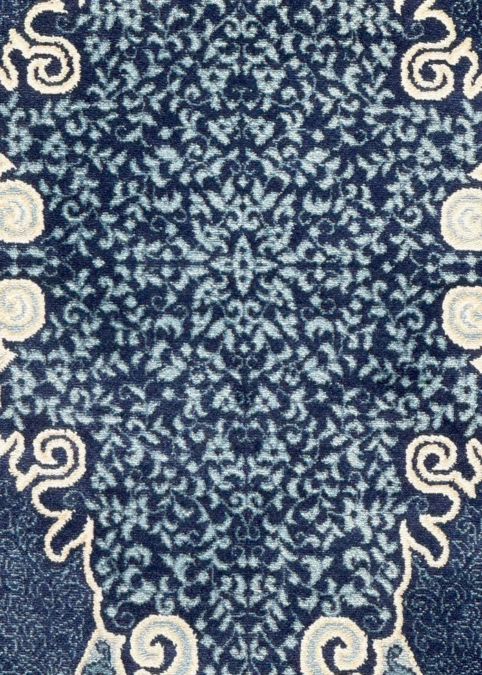 Navy Blue and Blue Round Persian Rug Horizon Pattern 5 x 5 - Image 3