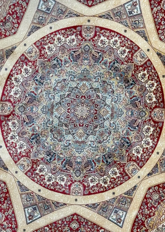 Red and Beige Round Persian Rug Elham Pattern 5 x 5 - Image 4