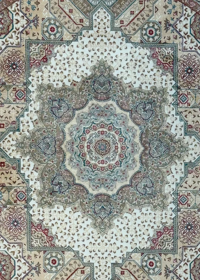 Beige and White Round Persian Rug Faraz Pattern 5 x 5 - Image 2