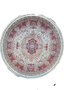 Beige and Red Round Persian Rug Faraz Pattern 5 x 5